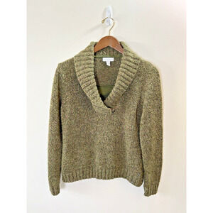 Women's Wool Blend Shawl‎ Sweater Size M/P Green Pink Marled Timeless Cabincore